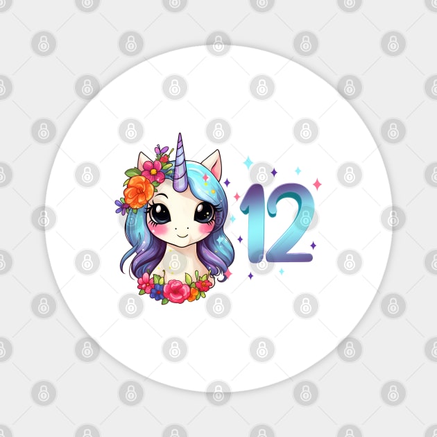 I am 12 with unicorn - girl birthday 12 years old Magnet by Modern Medieval Design